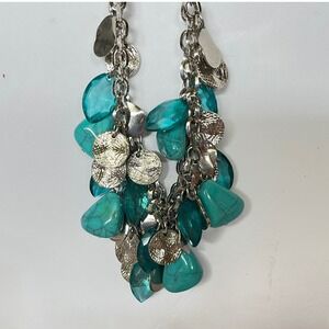 Turquoise‎ Color Statement Necklace Silver Tone Chain Fashion Jewelry